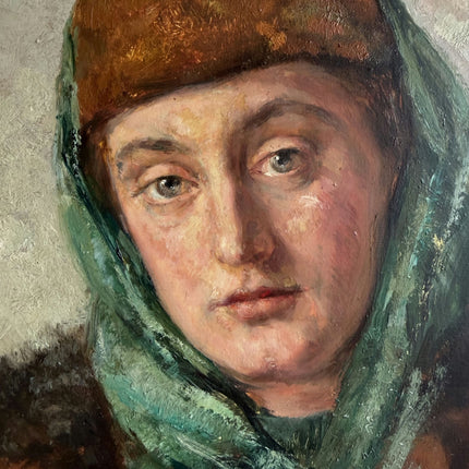 Classic Portrait Oil Painting "Woman Withscarf" Handcrafted Small Artwork Holland Art Shop