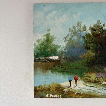 Handcrafted Landscape Oil Painting "Two Walkers" Expressive Small Artwork Holland Art Shop