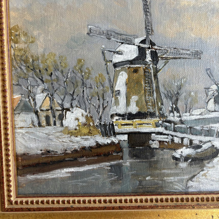 Original Winter Landscape Oil Painting "Golden Frame" Expressive Art Holland Art Shop