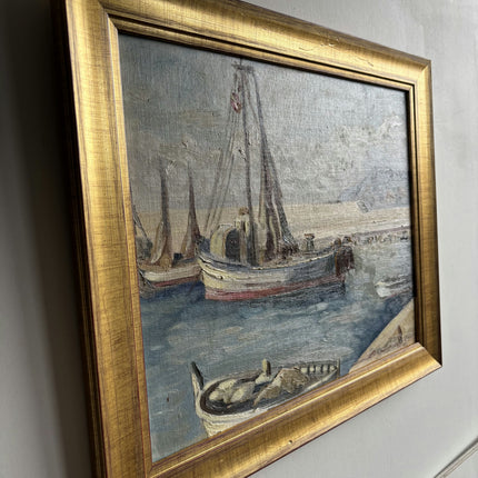 Traditional Harbor Scene Oil Painting "Fishing Boat" Refined Artwork Holland Art Shop