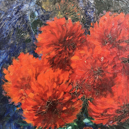 19th Century Antique Floral Still Life Oil Painting "Red Flowers" Art Holland Art Shop