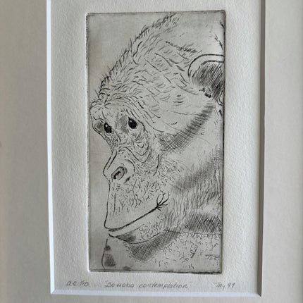 Rustic Animals Etching "Framed Ape" Handcrafted Small Art Holland Art Shop
