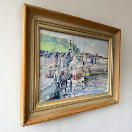Elegant Harbor Scene Oil Painting "Framed Painting" Vintage Artwork Holland Art Shop