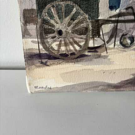 Traditional Cityscape Aquarel "Horse Cart" Rustic Small Art Holland Art Shop