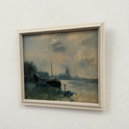 Classic Scenery Oil Painting "River Pier" Expressive Small Art Holland Art Shop