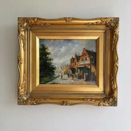 Rustic Cityscape Oil Painting "Gilded Frame" Authentic Small Art Holland Art Shop