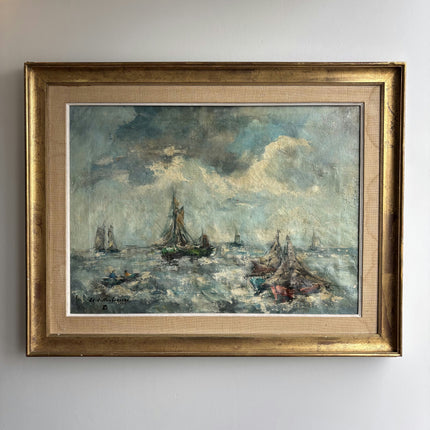 Elegant Seascape Oil Painting "Sailing Boat" Handcrafted Large Art Holland Art Shop