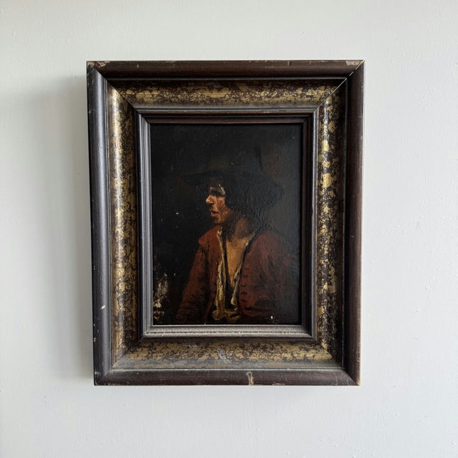 19th Century Antique Portrait Oil Painting "Seated Man" Small Art Holland Art Shop