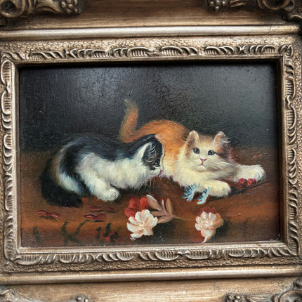 Expressive Animals Oil Painting "Two Kittens" Rustic Small Art Holland Art Shop