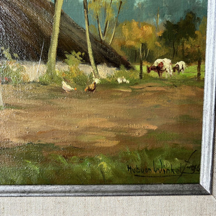 Detailed Farm Oil Painting "Thatched Cottage" Refined Artwork Holland Art Shop