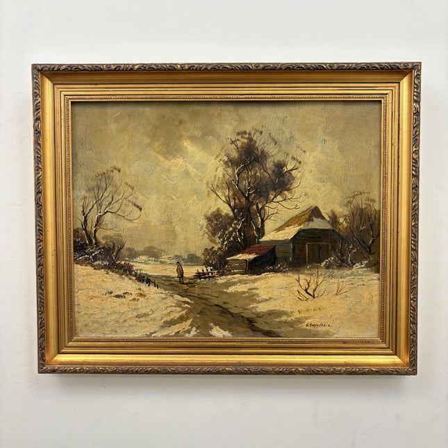 Classic Winter Landscape Oil Painting "Snowy Cottage" Expressive Artwork Holland Art Shop