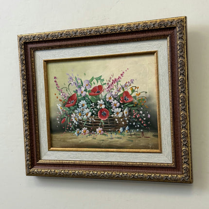Rustic Floral Still Life Oil Painting "Flower Basket" Refined Small Artwork Holland Art Shop