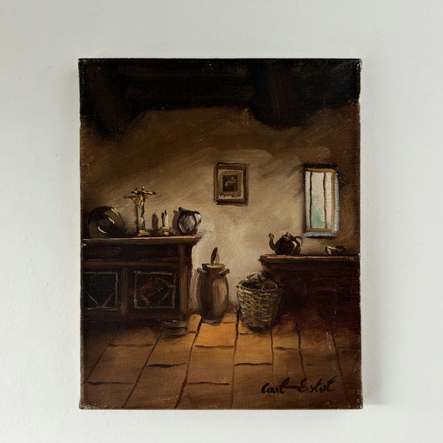 Vintage Interior Oil Painting "Woven Basket" Authentic Small Art Holland Art Shop