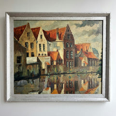 Vintage Cityscape Oil Painting "Red Roofs" Original Belgique Art Holland Art Shop