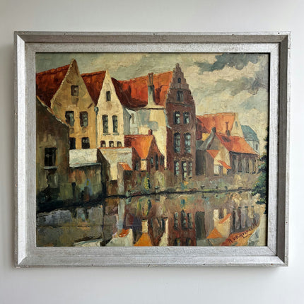 Vintage Cityscape Oil Painting "Red Roofs" Original Belgique Art Holland Art Shop