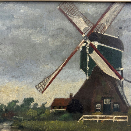 Elegant Landscape Oil Painting "Dutch Windmill" Rustic Small Artwork Holland Art Shop