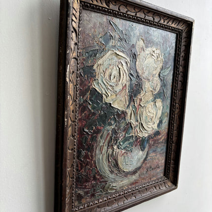 Refined Floral Still Life Oil Painting "White Roses" Detailed Small Art Holland Art Shop
