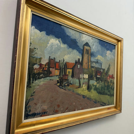 Handcrafted Cityscape Oil Painting "Village Tower" Classic Artwork Holland Art Shop