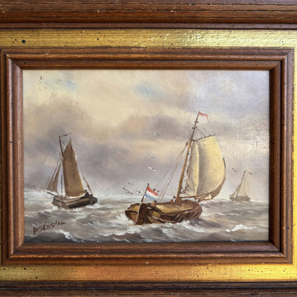 Timeless Seascape Oil Painting "Sailing Boats" Expressive Small Artwork Holland Art Shop