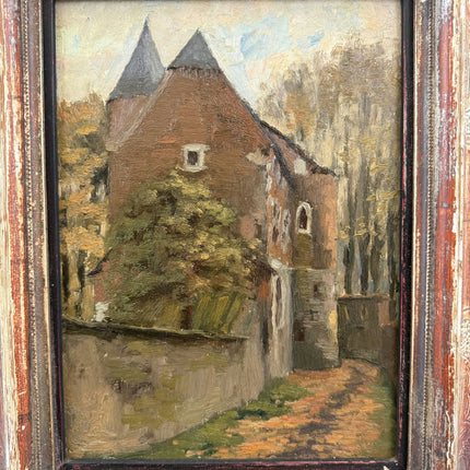 1909 Antique Scenery Oil Painting "Thatched Cottage" Small Art Holland Art Shop
