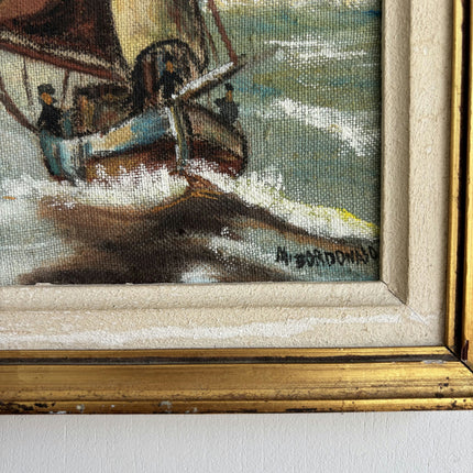Expressive Seascape Oil Painting "Sailing Boats" Rustic Small Artwork Holland Art Shop