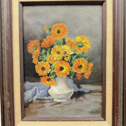 Handcrafted Flowery Still Life Oil Painting "Sunflower Vase" Rustic Artwork Holland Art Shop