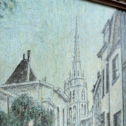 Vintage Cityscape Drawing "Ornate Frame" Traditional Small Artwork Holland Art Shop