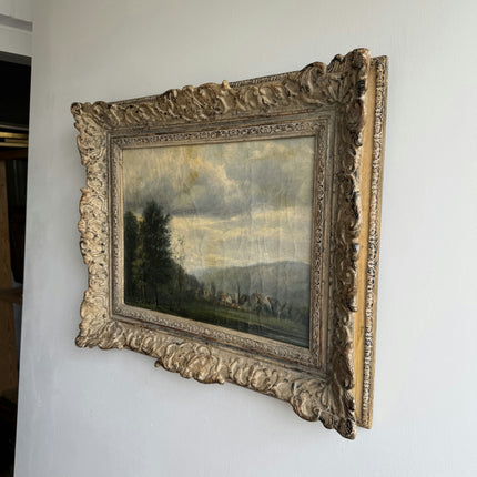 Antique Landscape Oil Painting "Ornate Frame" Handcrafted Art Holland Art Shop