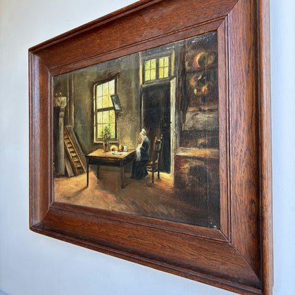 Vintage Interior Oil Painting "Seated Woman" Handcrafted Artwork Holland Art Shop