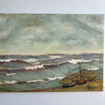 Refined Seascape Oil Painting "Fishing Boats" Expressive Small Art Holland Art Shop