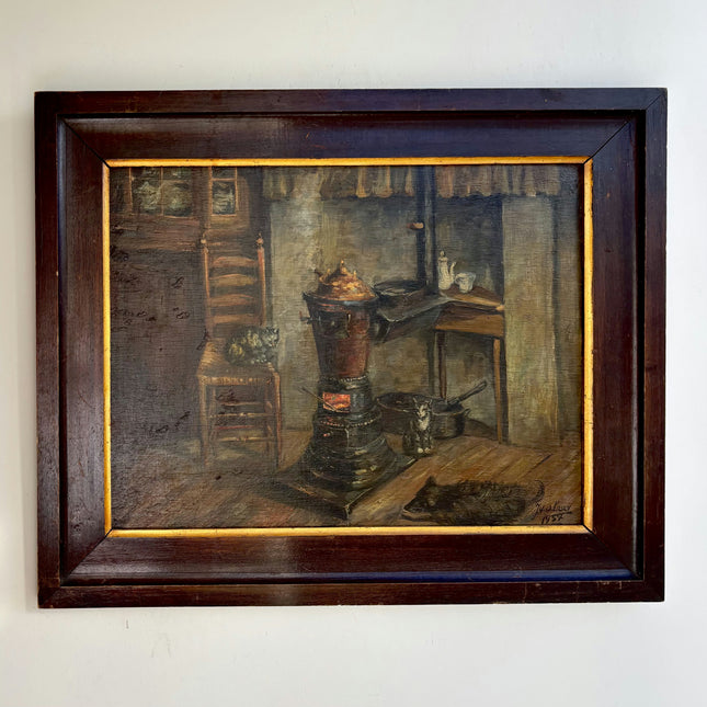 1937 Interior Oil Painting "Cooking Pot" Artwork Holland Art Shop