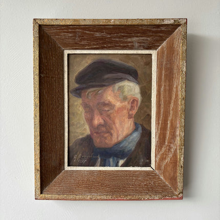 Original Oil Painting Portrait "Pensive Man" Fine Small Art Holland Art Shop
