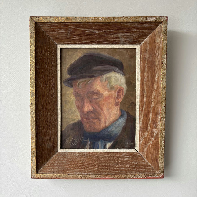 Original Oil Painting Portrait "Pensive Man" Fine Small Art Holland Art Shop