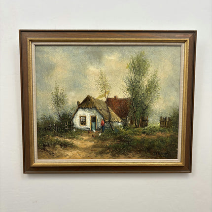 Vintage Landscape Oil Painting "Thatched Cottage" Traditional Art Holland Art Shop