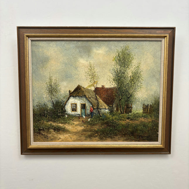 Vintage Landscape Oil Painting "Thatched Cottage" Traditional Art Holland Art Shop