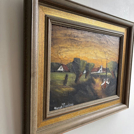 Rustic Landscape Oil Painting "Small Boat" Traditional Belgique Artwork Holland Art Shop