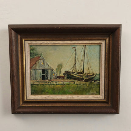 Refined Harbor Scene Oil Painting "Sailboat Dock" Detailed Small Artwork Holland Art Shop