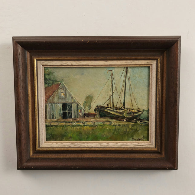 Refined Harbor Scene Oil Painting "Sailboat Dock" Detailed Small Artwork Holland Art Shop