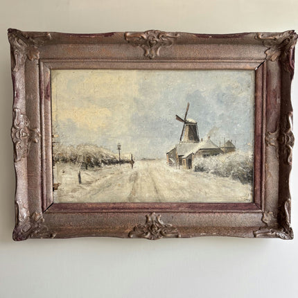 Rustic Winter Landscape Oil Painting "Windmill Structure" Refined Large Artwork Holland Art Shop