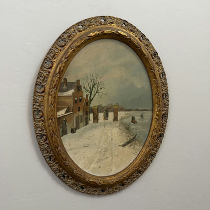 Vintage Winter Landscape Oil Painting "Plaster Texture" Authentic Artwork Holland Art Shop