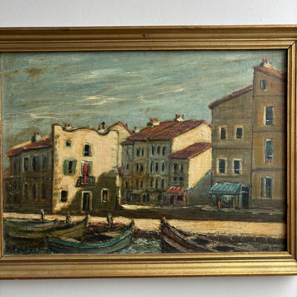 Rustic Harbor Scene Oil Painting "Docked Boats" Timeless Art Holland Art Shop