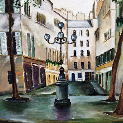 Vintage Cityscape Oil Painting "Street Fountain" Timeless Art Holland Art Shop