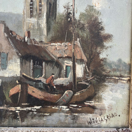 Classic Harbor Scene Oil Painting "Fishing Boat" Handcrafted Small Art Holland Art Shop