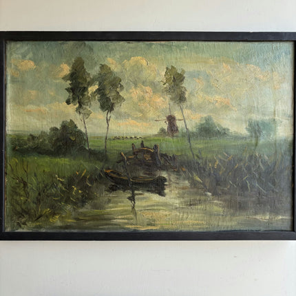 Timeless Landscape Oil Painting "Fishing Boat" Vintage Art Holland Art Shop