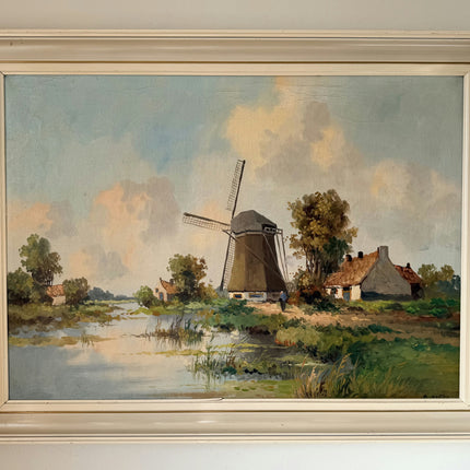 Figurative Oil Painting Landscape "Windmill Scene" Antique Large Art Holland Art Shop