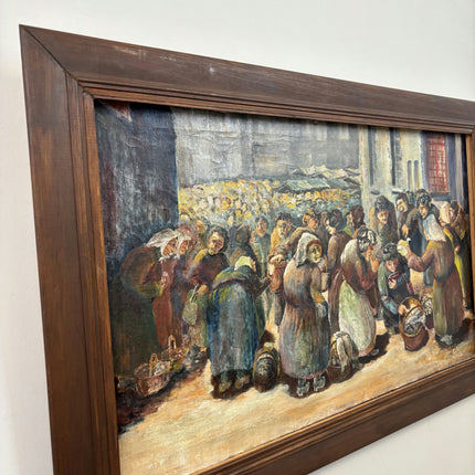 Handcrafted Figurative Oil Painting "Market Crowd" Authentic Large Artwork Holland Art Shop