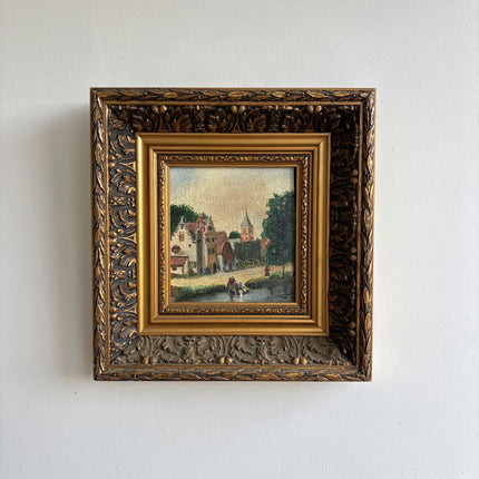 Refined Cityscape Oil Painting "Ornate Frame" Vintage Small Artwork Holland Art Shop