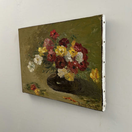 Refined Flowery Still Life Oil Painting "Flower Bouquet" Vintage Small Art Holland Art Shop