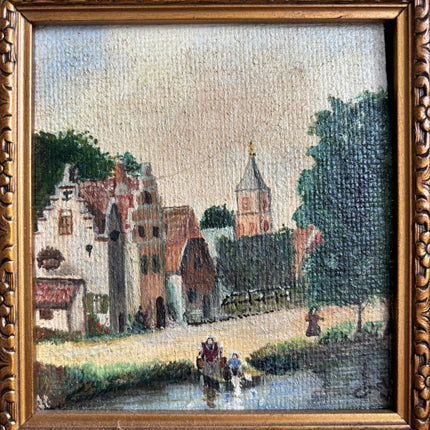 Refined Cityscape Oil Painting "Ornate Frame" Vintage Small Artwork Holland Art Shop
