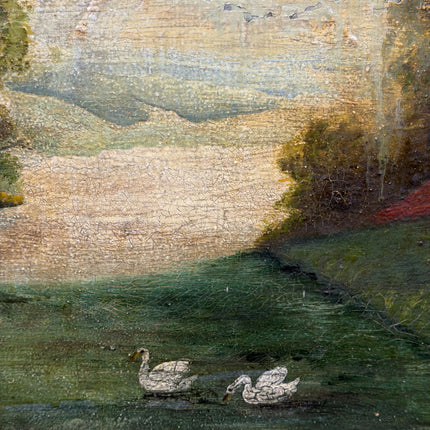19th Century Antique Landscape Oil Painting "Pair Of Swans" Art Holland Art Shop